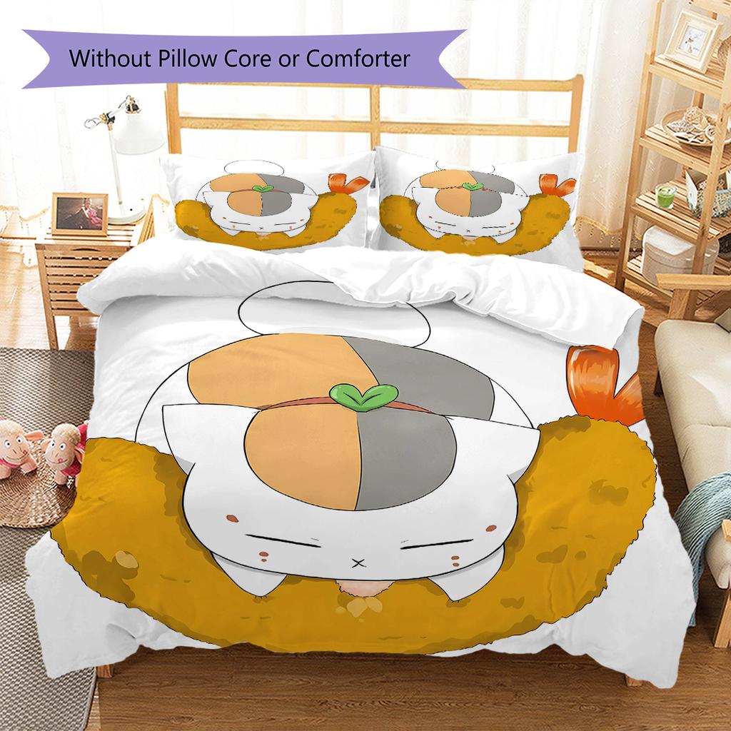 Nyanko Sensei Pattern Bedding,Quilt Set Quilt Cover Pillowcase Home Birthday Gift (1 * duvet cover + 2 * pillowcase, without core)