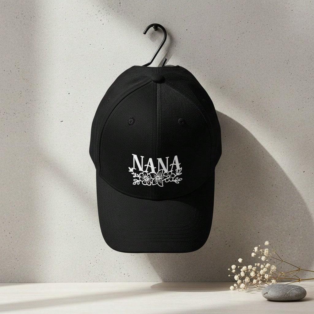 Black Baseball Cap - Letter "NANA" Print Polyester Adjustable Breathable Curved Brim Sun Protection Casual Outdoor Sports For Grandma Gift