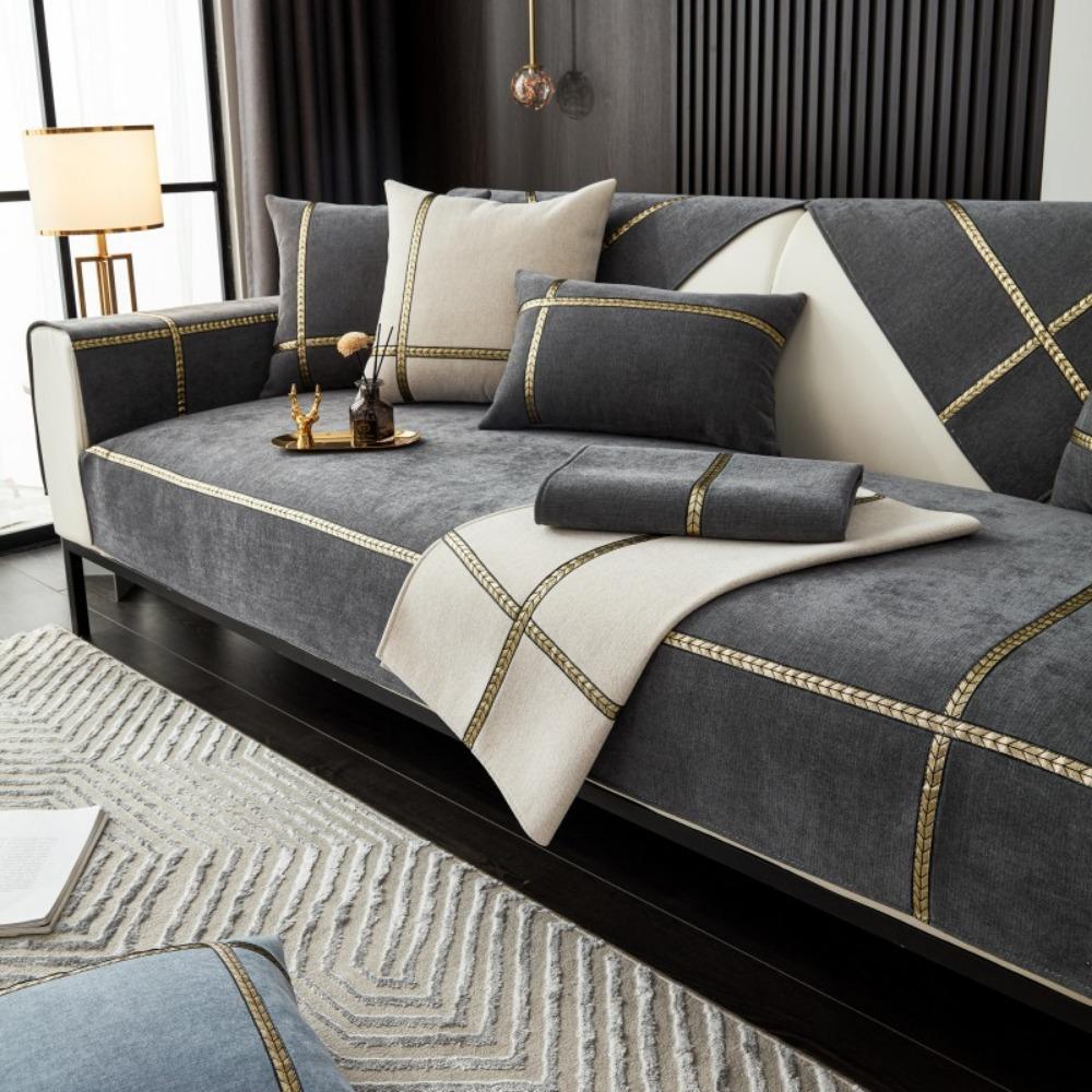 

Non Slip Solid Color Chenille Wheat Pattern Sofa Cushion Cover All Season Modern Simple Style 70*70cm