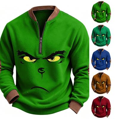 Men's Sweatshirt with Christmas Print and Casual Button