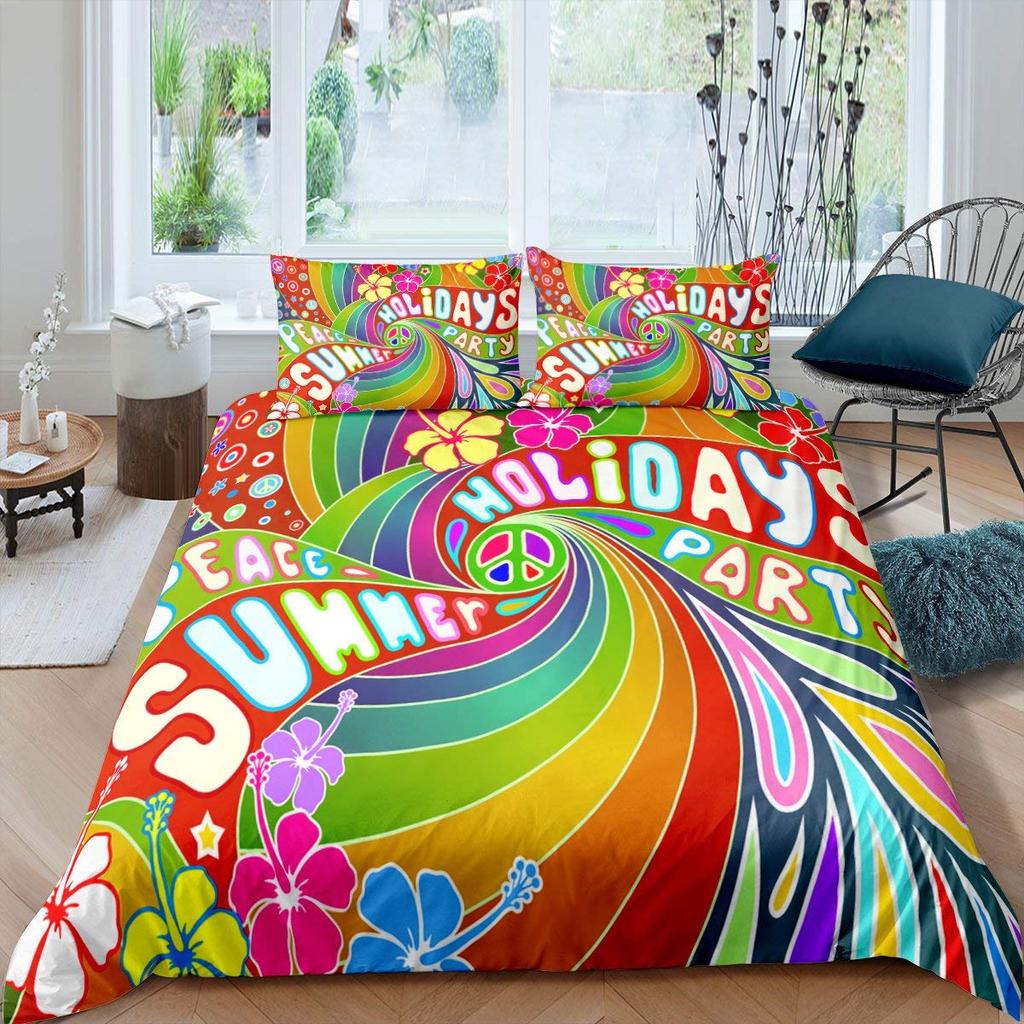 Hippie Graffiti Duvet Cover Hip Hop for Kids Teens Adults Wall Urban Street Art Theme Polyester Quilt Cover Bedroom Decorations