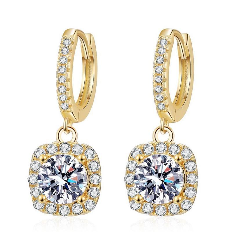 Sterling Moissanite Stud Earrings Women Geometric Square Design 14K Gold Plated Fashion Jewelry 925 Sterling Silver Plated with 14K Gold