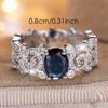 Blue Crystal Oval Stone White Zircon Rings For Women Vintage CopperColor Engagement Bands Wedding Jewelry Bridal Versatile Gift