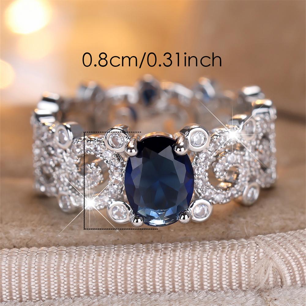 Blue Crystal Oval Stone White Zircon Rings For Women Vintage CopperColor Engagement Bands Wedding Jewelry Bridal Versatile Gift
