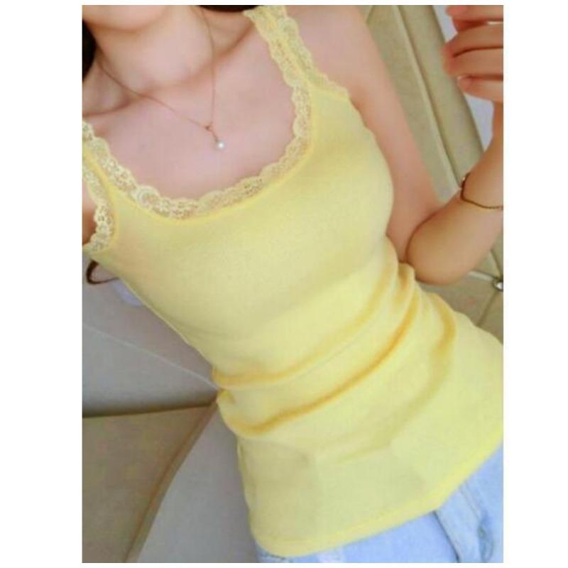 Women's Lace Trim Ribbed Camisole Slim Fit Sleeveless Tank Top