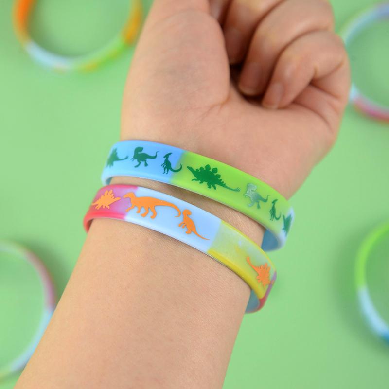 12Pcs Dinosaur Silicone Bracelets Kids Favors Gift For Jurassic World Dinosaur Jungle Birthday Party Decoration Supplies Mixed