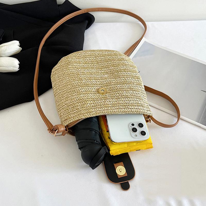 Women Messenger Bags Woven Summer Top-Handle Bags Handmade Fashion Holiday Casual Simple Saddle Lady Straw Bag AVE