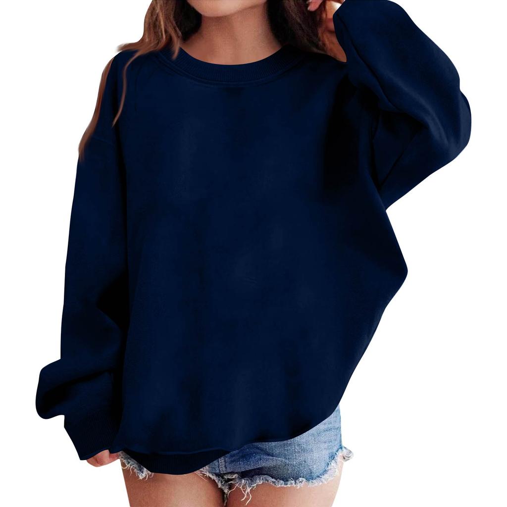 Dames Comfortabele Casual Lange Mouwen Nek Sweatshirt Losse Pasvorm Kleur Pullover