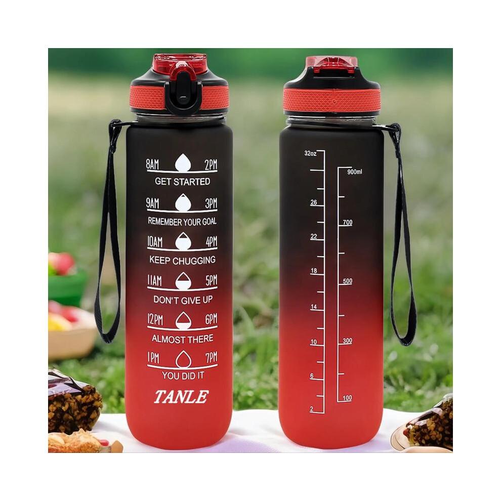 (Black, 32oz) 1000ml Sports Water Bottle, Portable Large Capacity Drinking Cup with Straw & Strap, Travel Accessories, Exercise Water Bottle