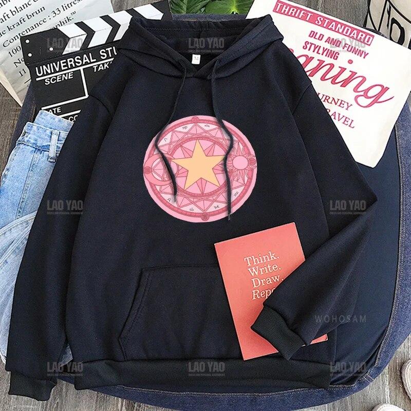 

Толстовка в стиле Харадзюку с мультяшной графикой, уличная одежда, свободная повседневная толстовка унисекс, каваи, аниме, Сакура, карта Captor, толстовки с капюшоном, толстовка L