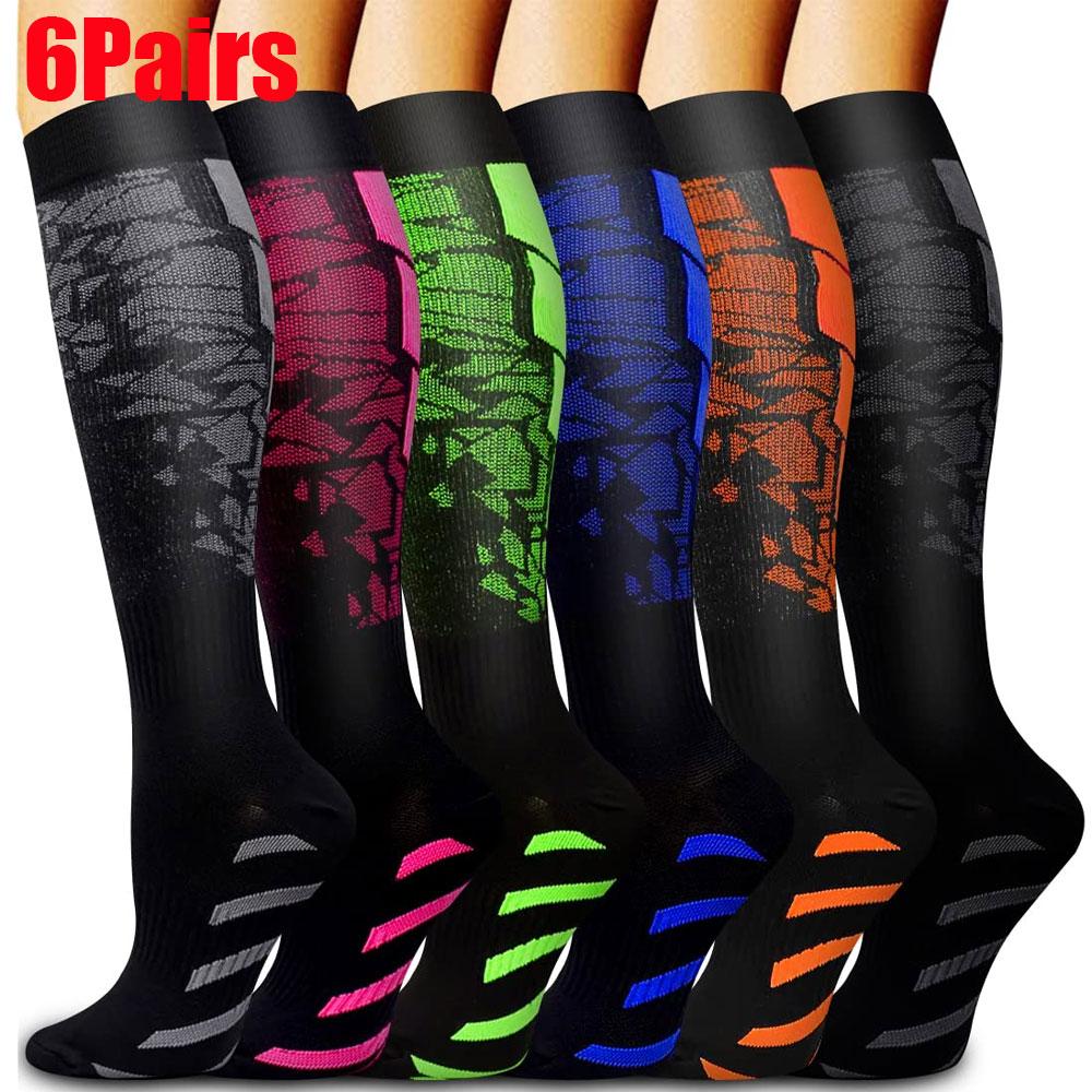 1/3/6 Pairs Sport Compression Stockings For Women Men Nursing Hiking Travel Flight Running Fitness Socks