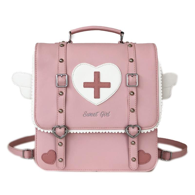 Lolita Wing Heart Cross Backpack Ladies JK Ita Bags Transparen DIY Display Shoulder Bag Students Outdoor Bookbag Travel Knapsack