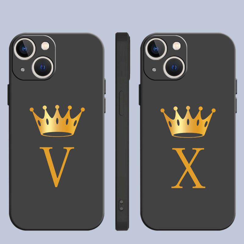 Crown Letters A B Phone Case For iPhone Samsung Galaxy Redmi Xiaomi Oppo OnePlus Note S A 7 8 9 10 11 12 13 14 20 21 22 23 53 54 Pro Max Plus Ultra