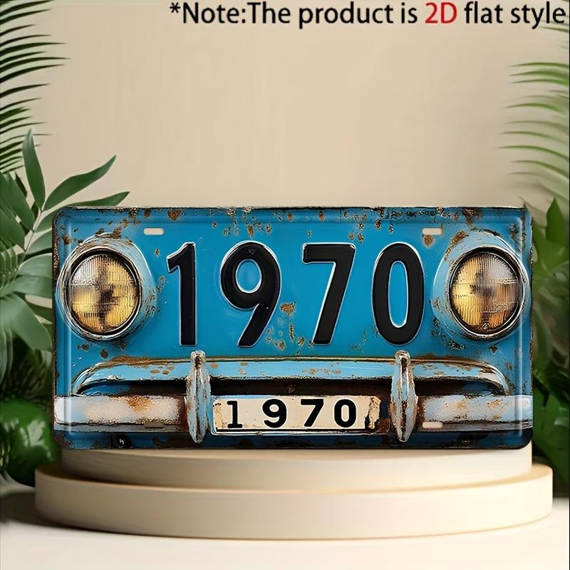 D Flat Pc Vintage Light Blue Car Front Metal License Plate Decoration Plaque And Ornament Classic Art DecorSuitable 20X30CM