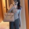 Plus Size Women's Wine Red V-Neck Long Sleeve Base Layer Top - Chic Slimming Autumn Innerwear