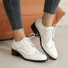 British Women Derbies Spring Autumn Mid Heel Oxfords White Yellow Brown Mixed Color Medallion Vintage Round Toe Lace Up Brogues