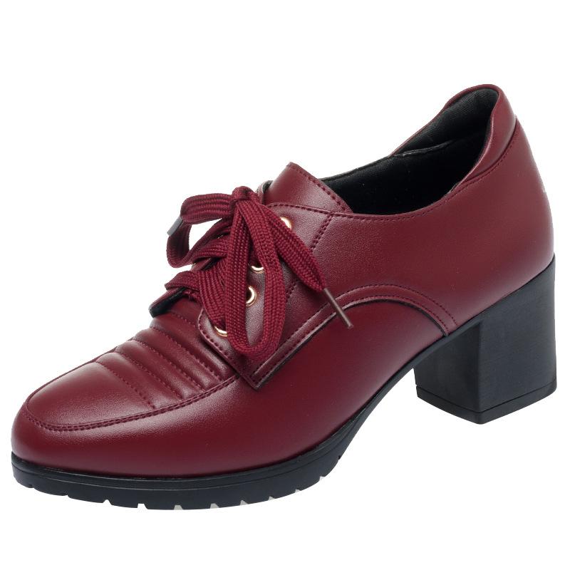 Mode Bequeme Weiche Lederschuhe Damen Plateau Pumps 2024 Frühling Schnürschuhe Block Mittelhohe Absätze Schuhe Oxfords Für Büro Mutter Arbeit