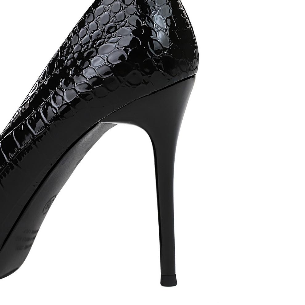 Thin Heel Stone Pattern Lacquer Skin Shallow Mouth Pointed Water Diamond Bow Tie Single Shoe High Heel