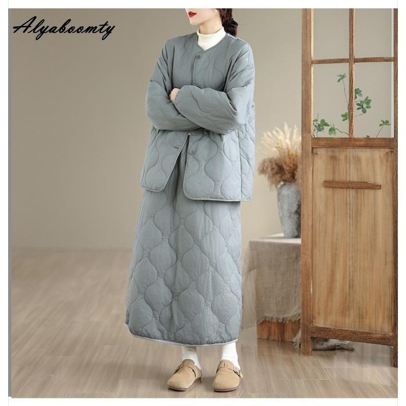 Plus Size Autumn Winter Women Basic Parka O Neck Black Apricot Casual Loose Warm Coat Simple Cotton Ladies' All-Match Outerwear