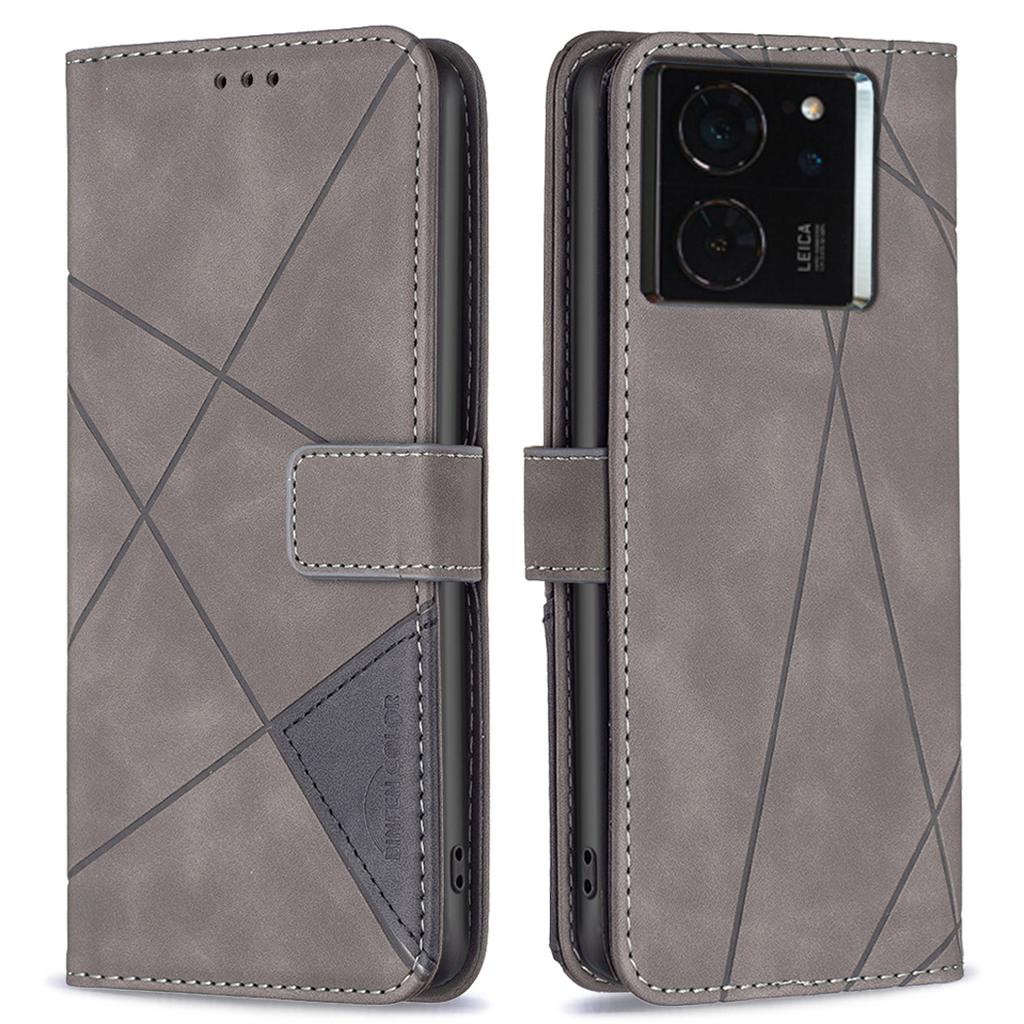 BINFEN COLOR For Xiaomi 14T Pro Phone Cases Wallet Stand Geometry Imprint Leather Cover