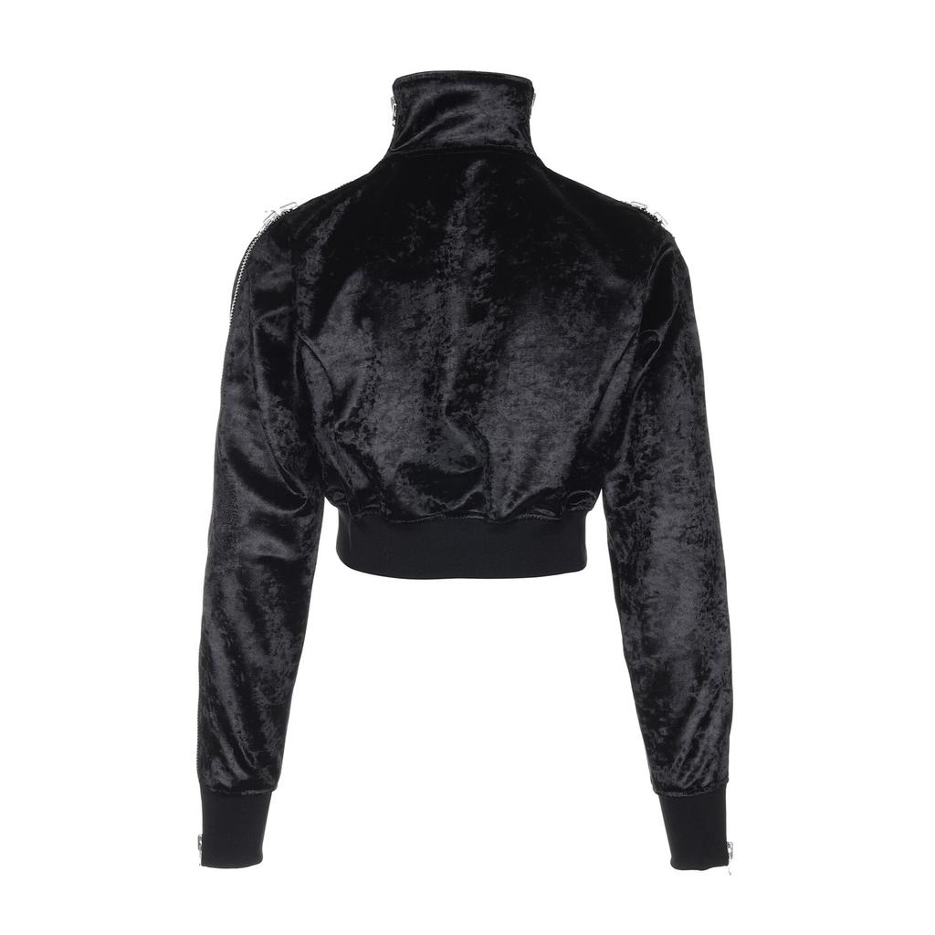 Surgery Side Zipper Velvet Crop Track Jacket Black