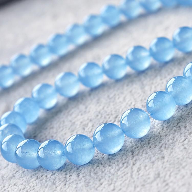 Aquamarine Chalcedony Round Beads Necklace & Earrings - DIY Handmade Jewelry Accessories.