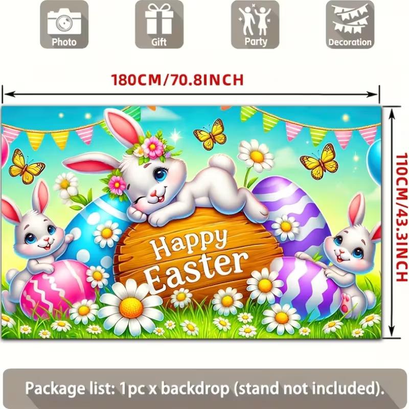 2D Easter Bunny & Colorful Eggs Backdrop Spring Holiday Party Decoration