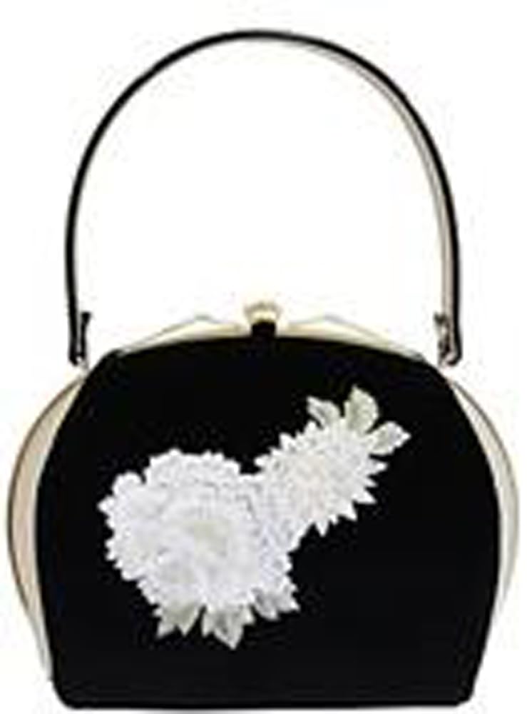 Ando Handbag with Peony and Chrysanthemum Suitable for Entrance and Suitable for Japanese and Western Wear JBC-7 Women's Embroidery, Black, Weddings,
