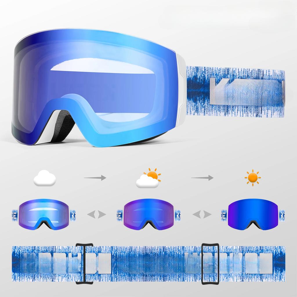 Gafas de Esquí Adaptables Luz Roja Azul para Hombres y Mujeres Gafas de Esquí Activas Antivaho Gafas de Esquí Magnéticas Protección UV Protección 400 Gafas de Nieve