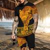 T-shirt da uomo estiva Set Moda T-shirt leopardata dorata T-shirt casual a maniche corte + pantaloncini Tute sportive oversize Abbigliamento Outfit