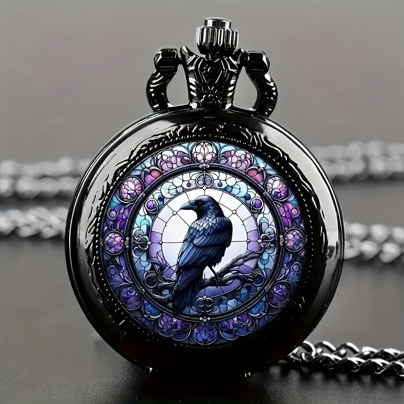 

1pc Multiple Black Legend Crow Retro Exquisite Design Medium Pocket Watch Fashion Hanging Watch Birthday Gift