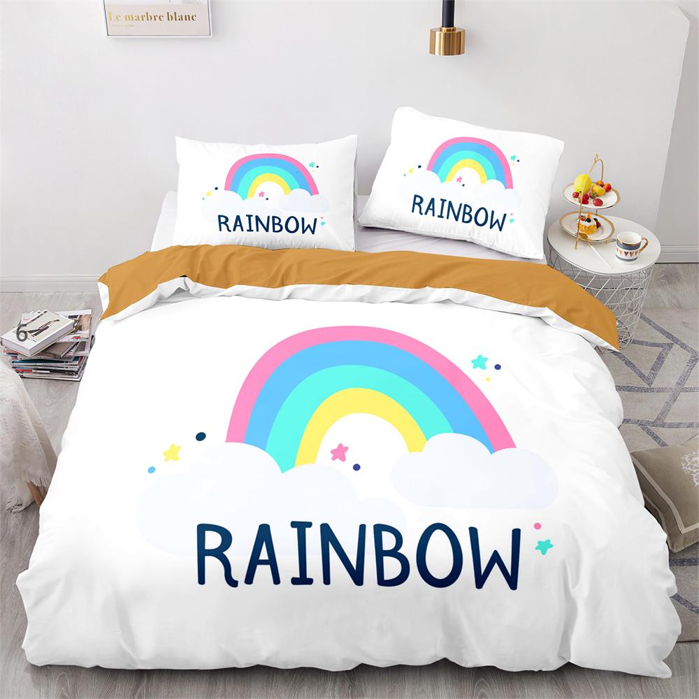 Rainbow Birds Star Duvet Cover Set Twin Full Size Cute Polyester Comforter Cover for Kids Boys Girls Bedding Set Quilt Cover