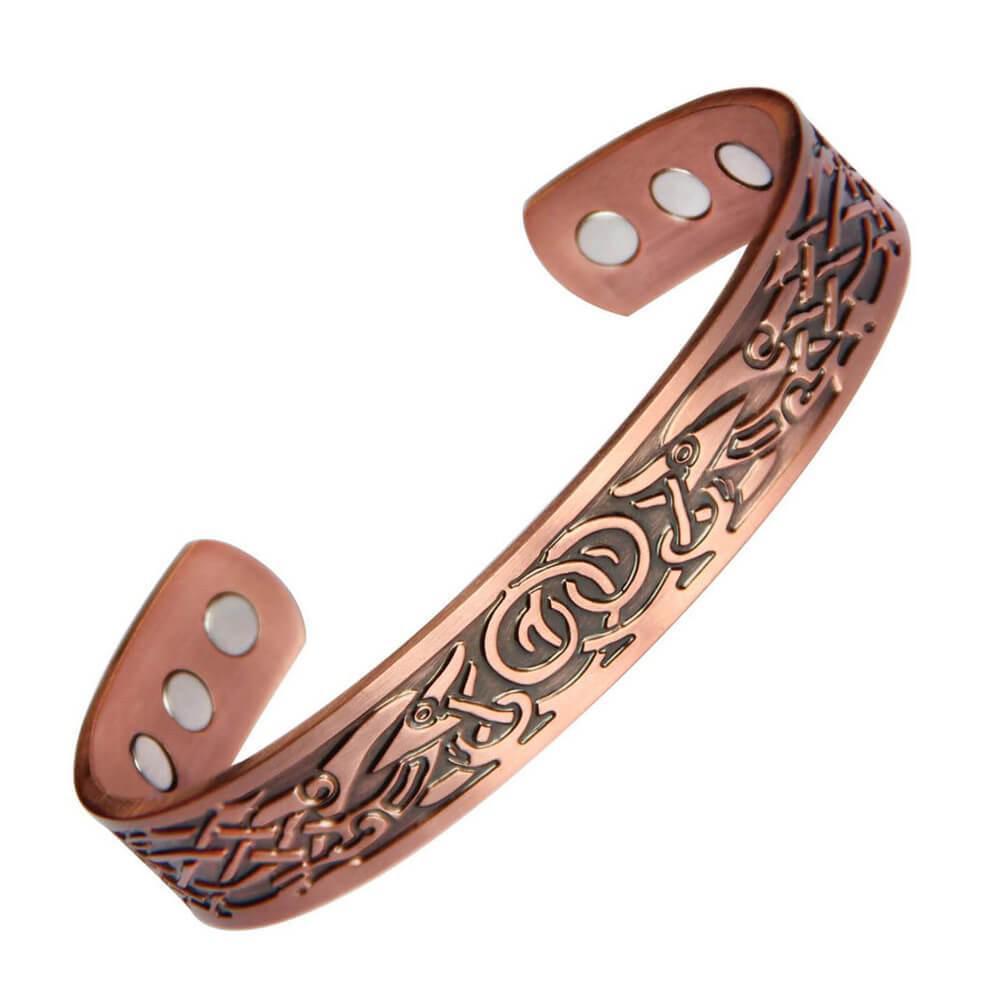Vintage Red Copper Magnetic Bracelet & Ring Set for Men and Women