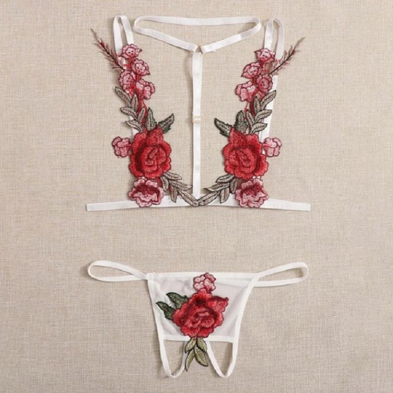 Sensual Lingerie for Woman Lace Transparent Underwear Fairy Embroidery Brief Sets Delicate Bra Thongs Kit Push Up Sex Suit