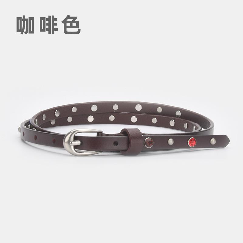 Women's Versatile Belt Rivets with Jeans Dress Decorative Belt Punk Pin Buckle Diamond Girls Leather Belt