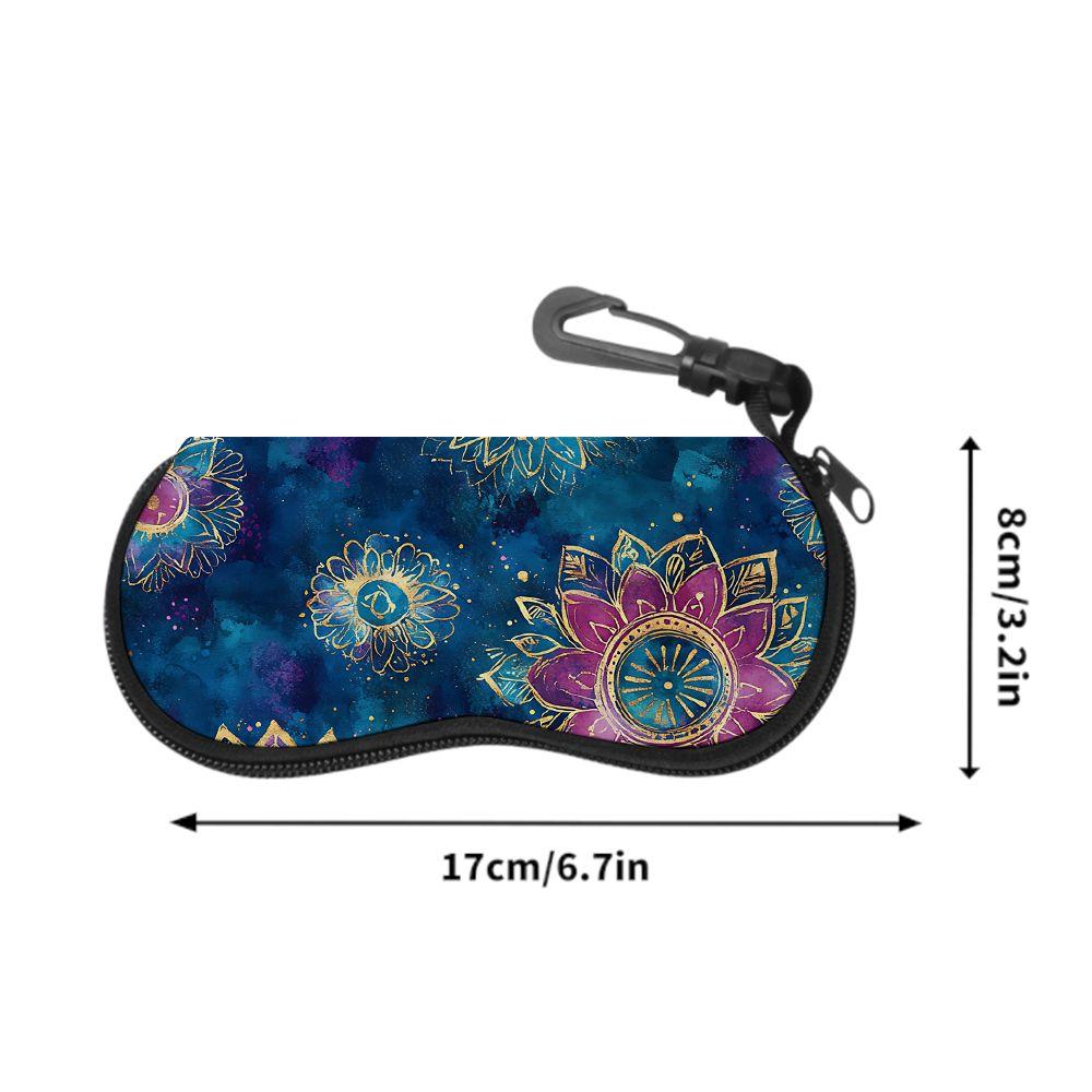2D-Boho Mandala Floral Print Protective Sunglasses Case, Soft Velvet Eyeglasses Storage Pouch, Portable Zipper Eyewear Container for Travel Women Gift