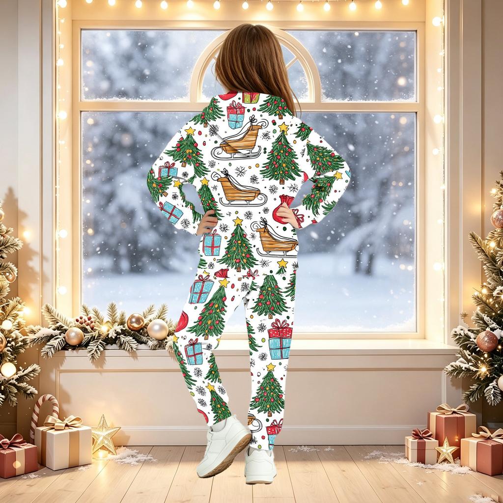 Kinder Kapuzenpullover Set mit Weihnachtsdruck für Jungen und Mädchen