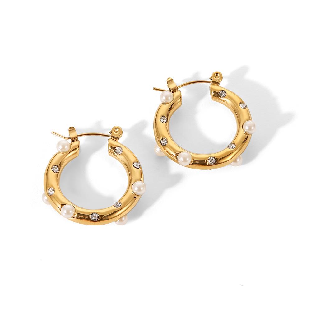 

Uworld Shaped Hammer Shiny Zircon CC Shape Hoop Earrings For Women Gold Plated Stainless Steel Circle Earrings Jewelry