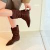 Martin boots women's 2025 autumn new wasteland lace pointed thick heel thin pile boots western cowboy short boots