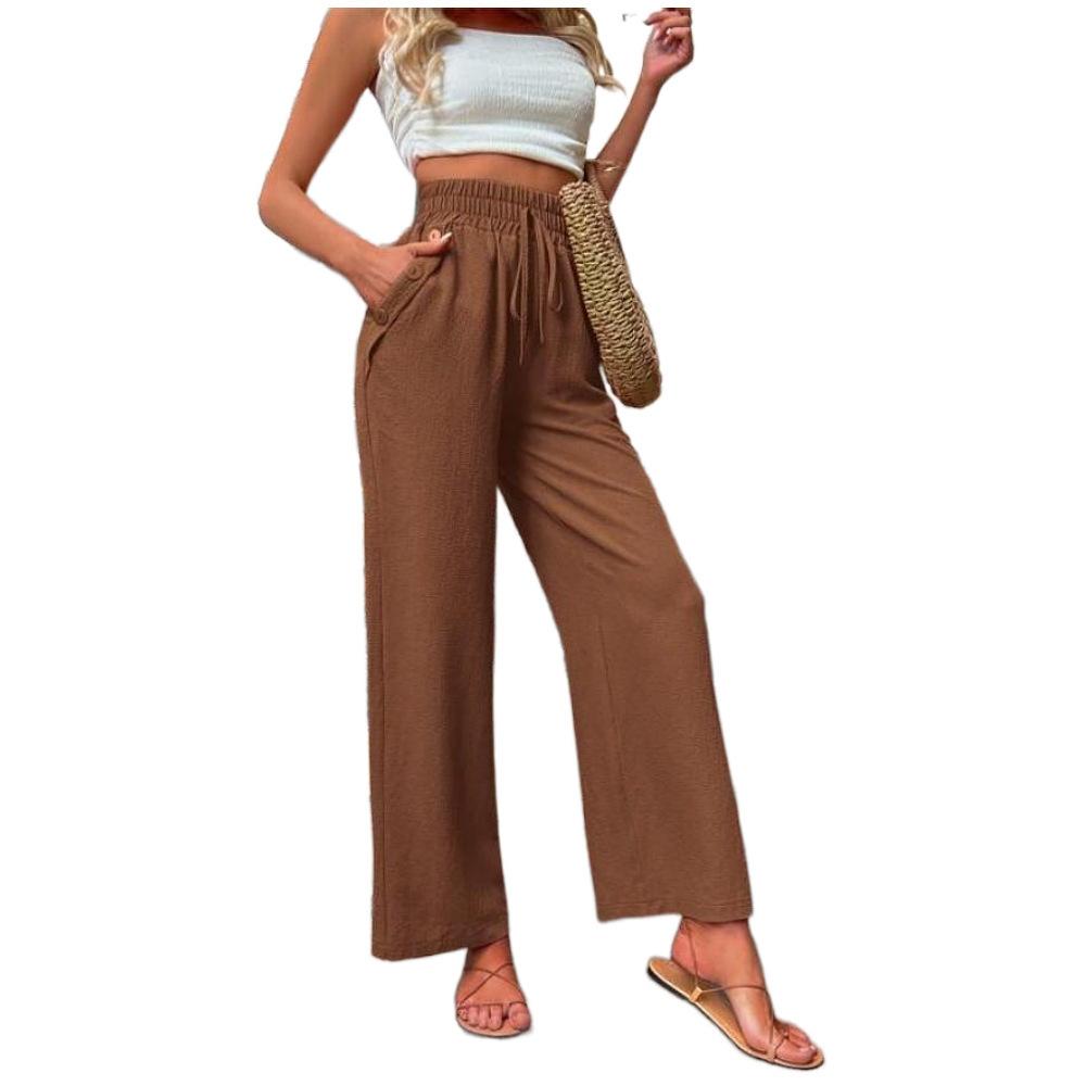 2026 Frühling/Sommer Neue Damen Einfarbige Freizeithose Elastisch Hoher Bund Locker Lange Hose
