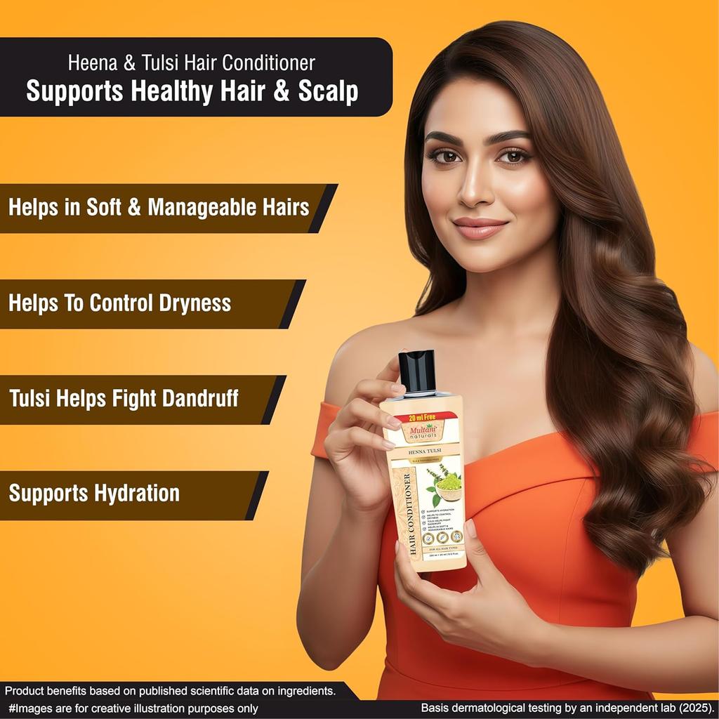 Multani Naturals Henna & Tulsi Hair Conditioner 270 ml For Smooth Frizz Control Shine Lightweight Daily Care All Hair Types