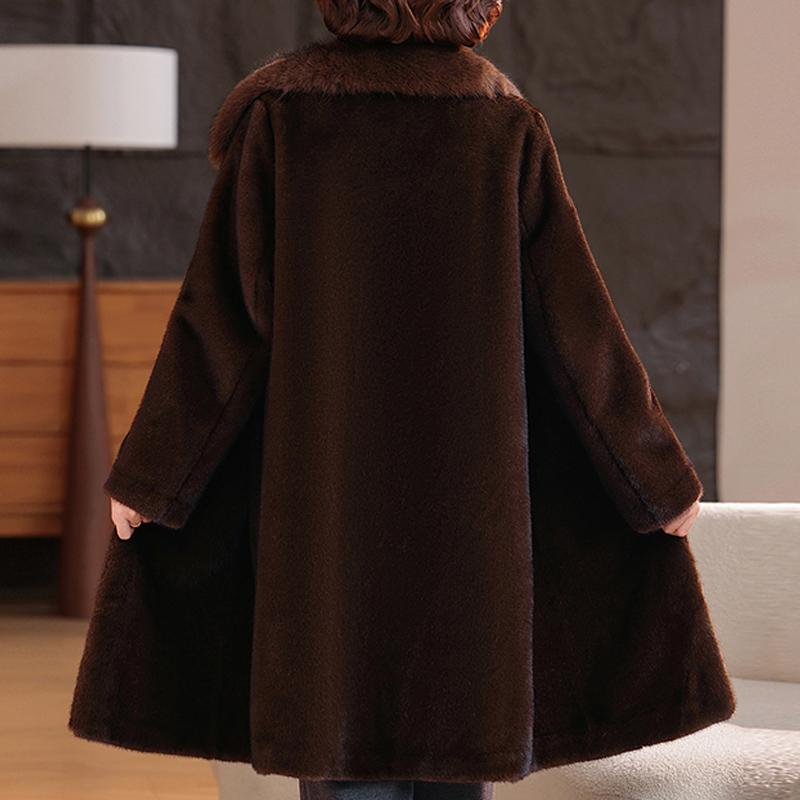 Zimní dlouhý kabát z umělé kožešiny pro ženy Hřejivý hustý luxusní svrchník Elegantní bunda z kožešiny pro ženu středního věku