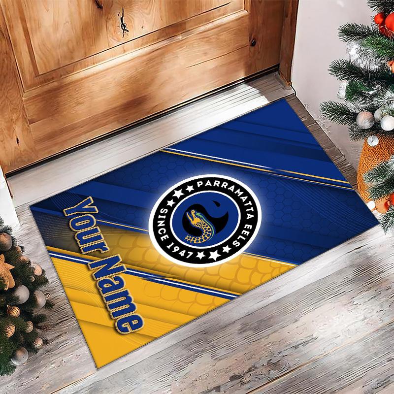 Parramatta Eels Crystal Velvet Rug, Custom Name Text Personalized Non‑Slip Floor Mat for Home Decor Gift