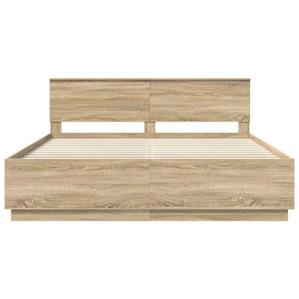 Bed Frame with Adjustable Headboard Sonoma Oak Finish 200 x 200 cm Engineered Wood