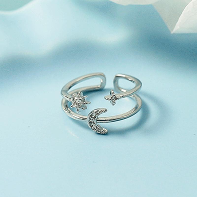 925 Sterling Silver Plated Sun Moon Sunflower Heart Rings for Women Original Flower Wedding Crystal Luxury Jewelry R5375