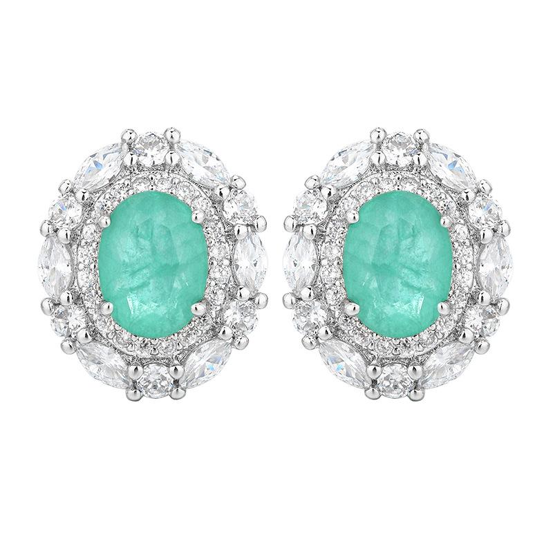 Huamei Schmuck Neues Set Ring Ohrnagel Halskette Simulation Paraiba Smaragd Damenmode