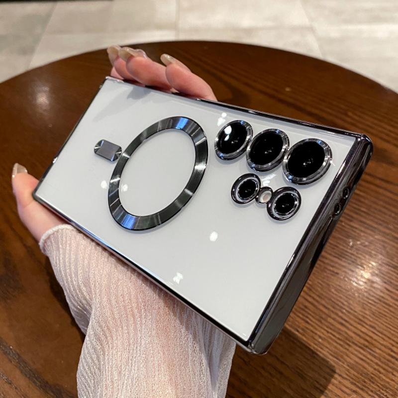 

Luxury Plating For Magsafe Magnetic Clear Case For Samsung S25 Ultra S24 FE S23 Plus S22 S21 S20 Note 20 Lens Protection Cover For S22 Ultra