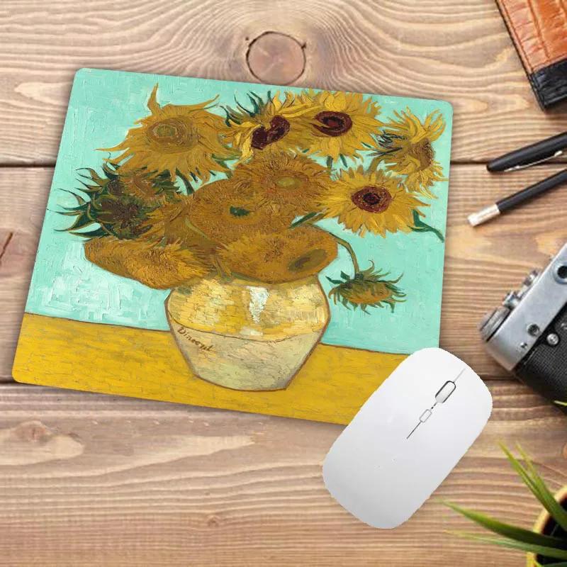 Van Gogh Gamer Play Mats Rubber Art Flower Mouse Pad Small Size 18x22cm Gaming Mouse-pads for Office Desk Mat Office Setup