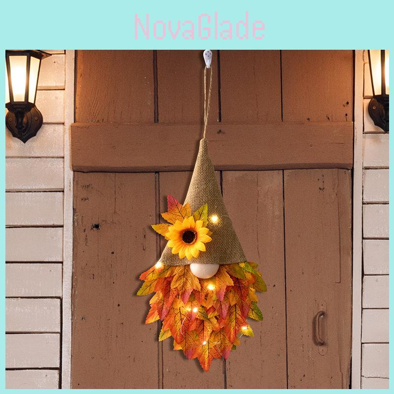 Beautiful Thanksgiving Door Hanging Decor With Sunflowers And Autumn Maple Leaves