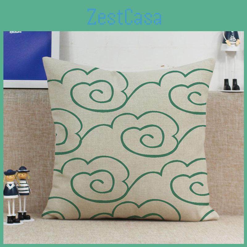 Premium Quality Green Geometry Cotton Linen Pillow Case For Versatile Home And Office Use